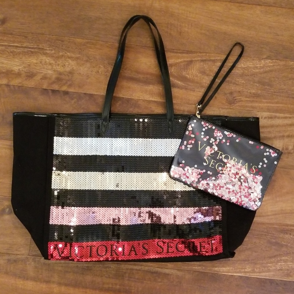 Victoria's Secret sequin tote & case